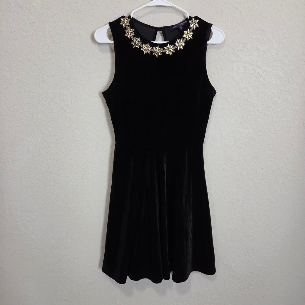 One Clothing Black Velvet Dress Women's Small Fit and Flare Rhinestone Party